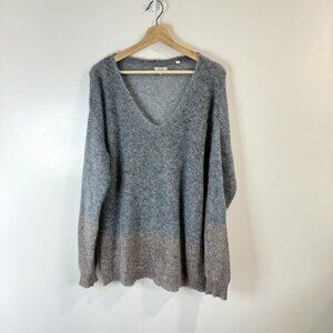 Fat Face Sweater Jumper Size 12 Mohair Wool Knit Dip Dye Gray Pink Oversized